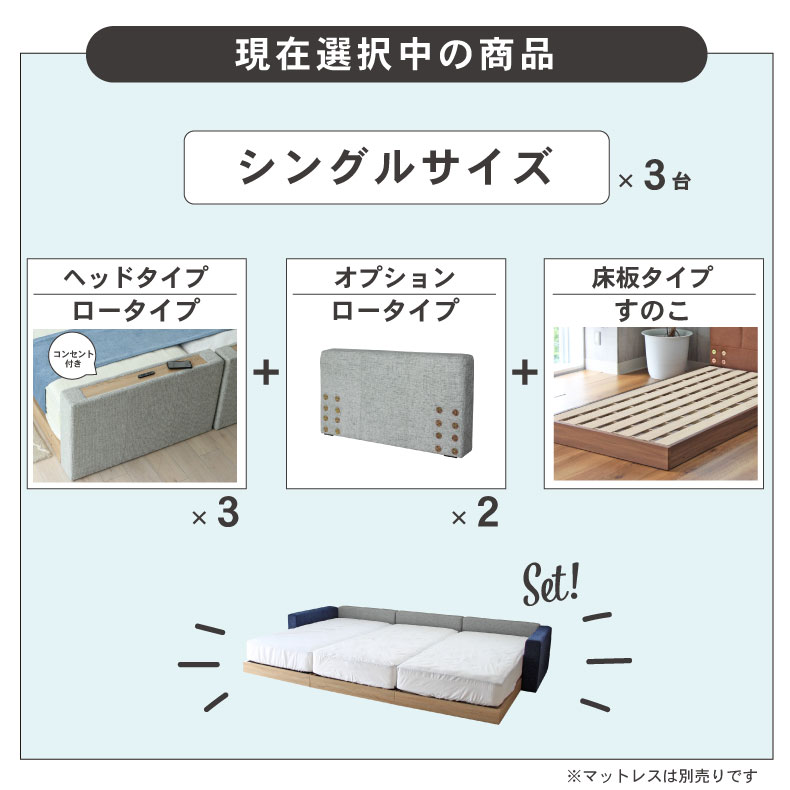 マットレス付き（ハード）ファミリーベッド すのこ床板 サイド有 コンセント有ローヘッド アドリアの機能