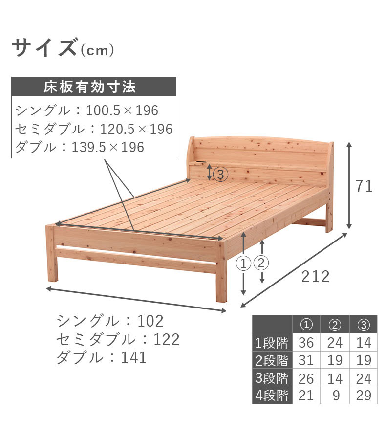 ひのきベッド TCB234のサイズ1
