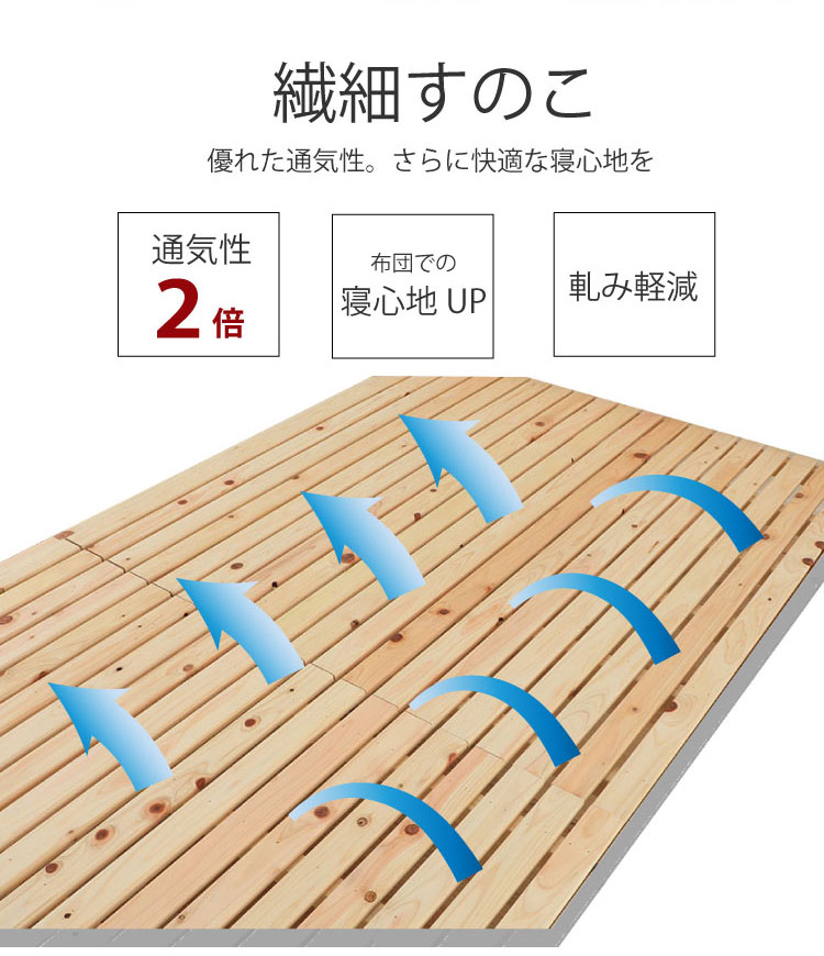 宮無し ひのきベッド 繊細すのこの機能
