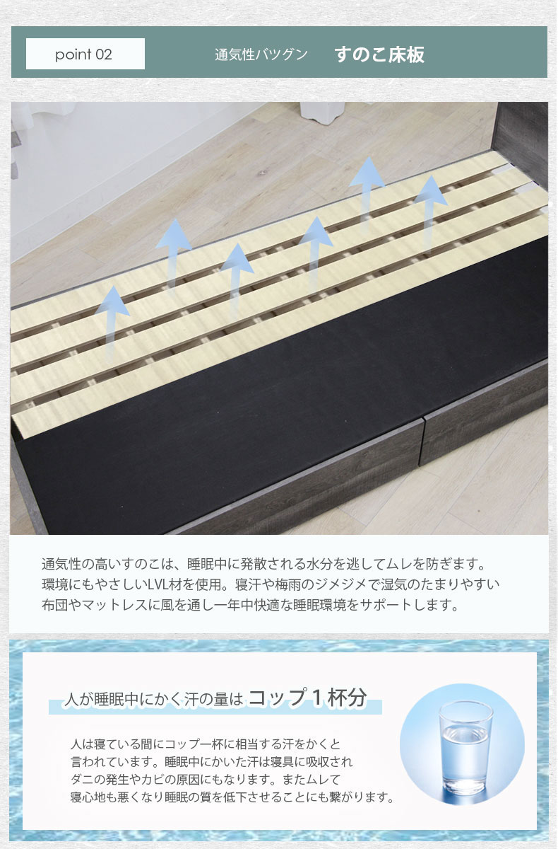ベッドMIスタイル スノコ&引出 ロクサーの機能