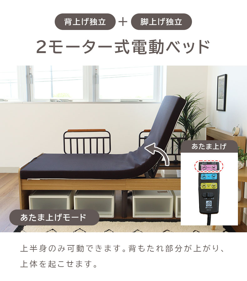 宮棚付き 電動ベッド MFB-1602EHS（ウレタンマットUFA-SP-S）の機能