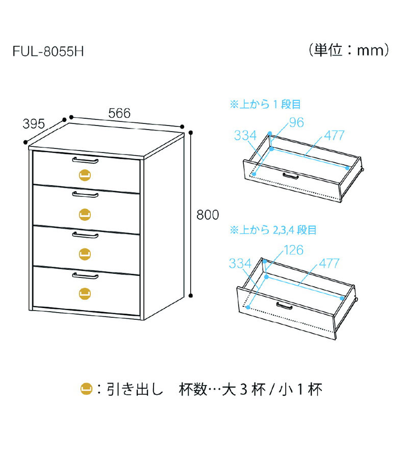 約60cm幅 チェスト FUL-8055H フルニコのサイズ1