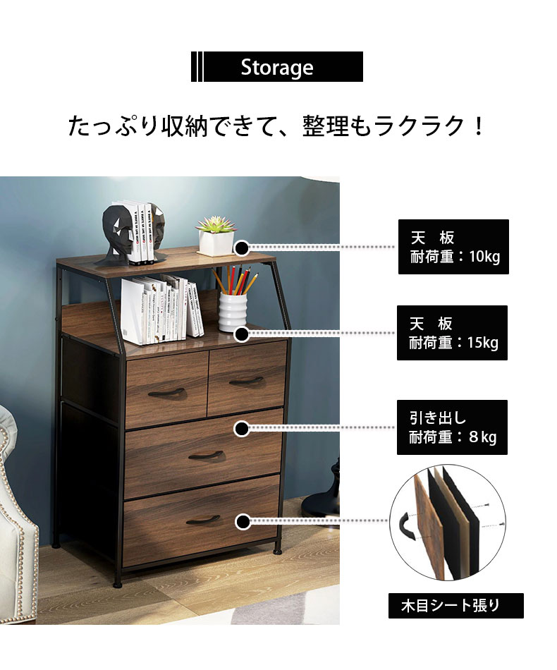 幅61cm 3段ファブリックチェスト ブレイクスルーの機能