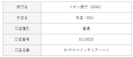 銀行振込について