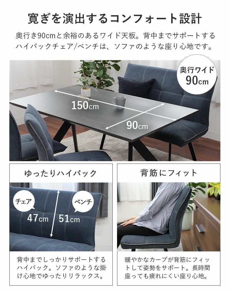 4人用 幅150cm ダイニングテーブルセット 4点｜シルフィオ メラミン モダン