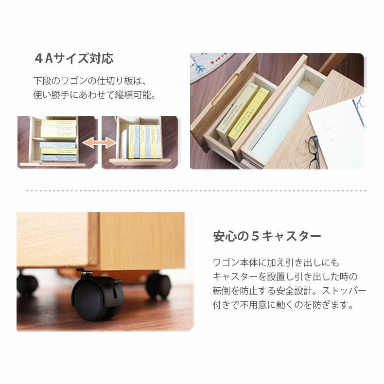 幅40cm 学習デスクワゴン木製 ドロシー