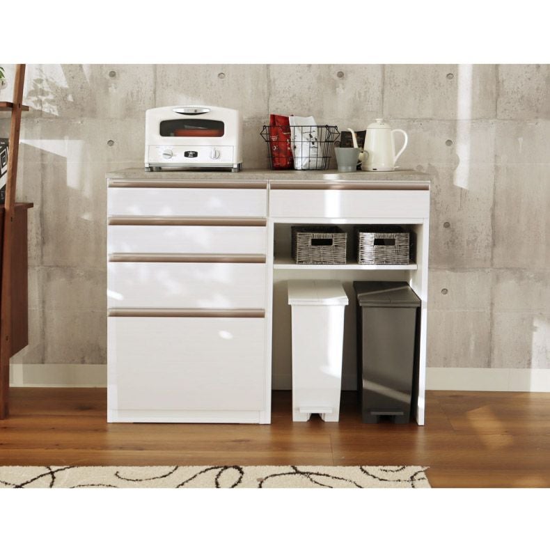 幅120cm 食器棚 ダストボックス 引出 メラミン キッチンカウンター