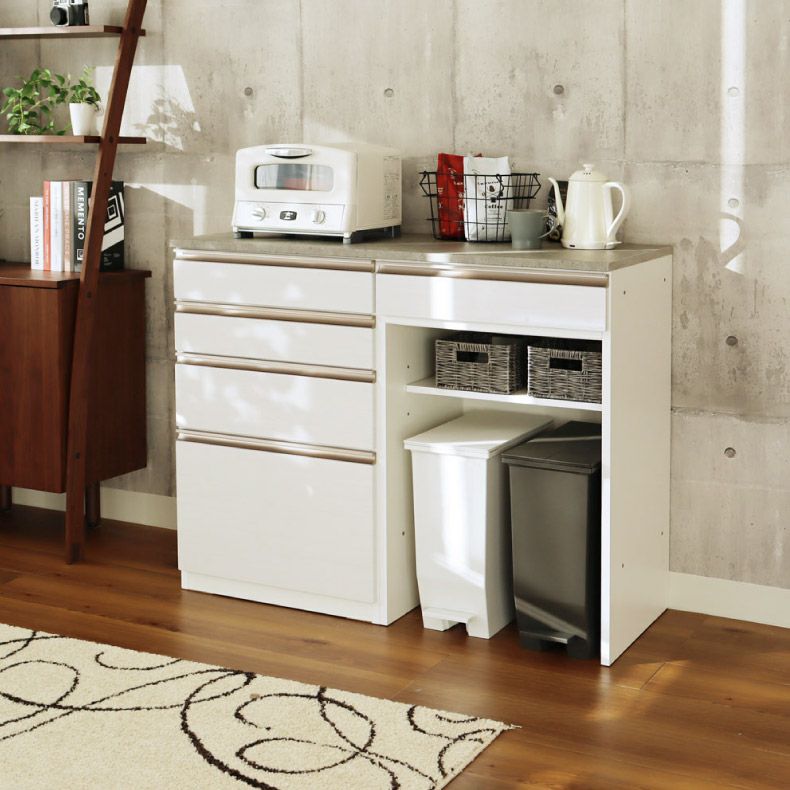 幅120cm 食器棚 ダストボックス 引出 メラミン キッチンカウンター