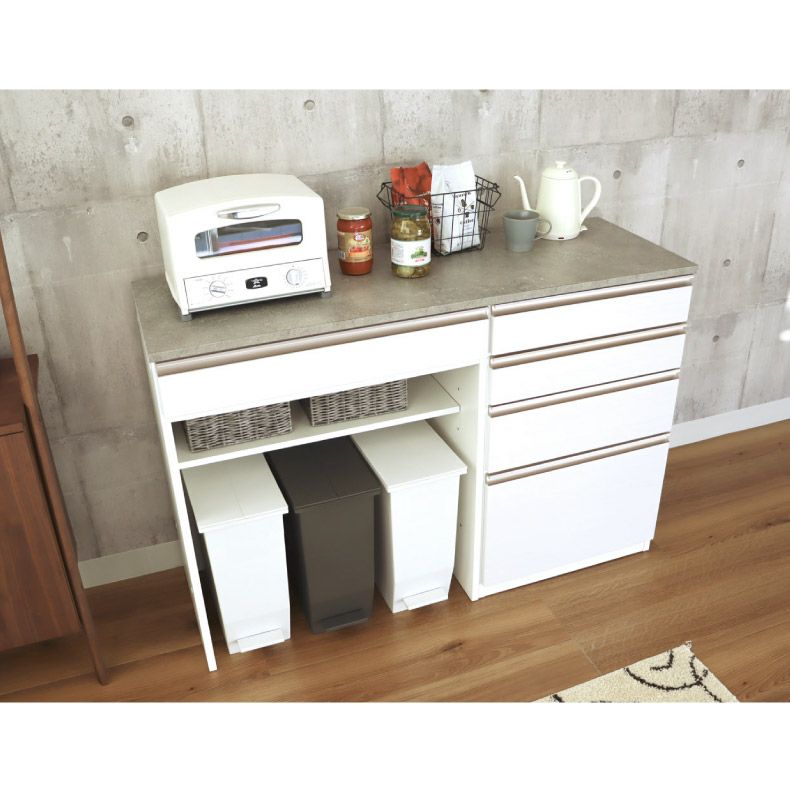 幅140cm 食器棚 ダストボックス 引出 メラミン キッチンカウンター