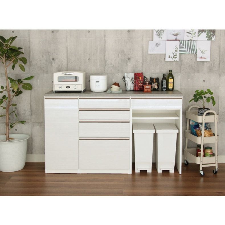 幅160cm 食器棚 ダストボックス 引出 メラミン キッチンカウンター