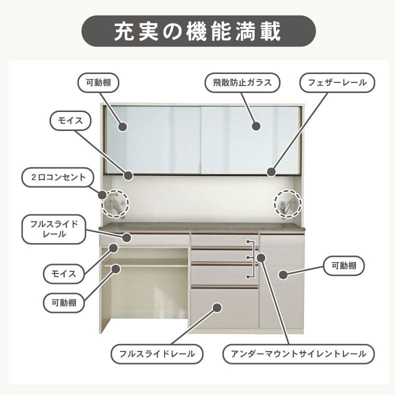 幅180cm 食器棚 メラミン レンジ台 モイス ダストボックス 収納 カカロ
