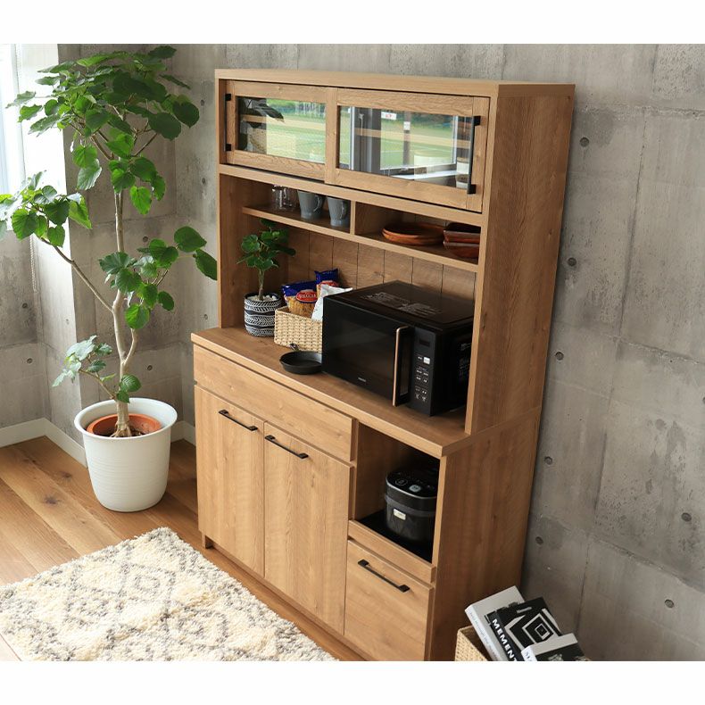 幅120cm 食器棚 おしゃれ レンジボード 下台開き戸タイプ ライン