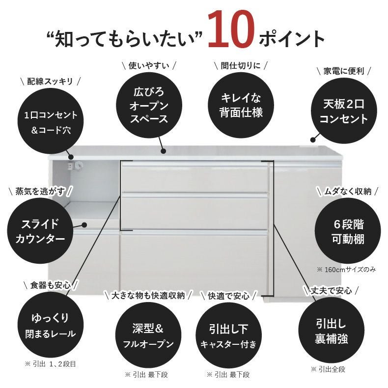 新品160サイズカウンター鏡面ホワイト 【公式通販】