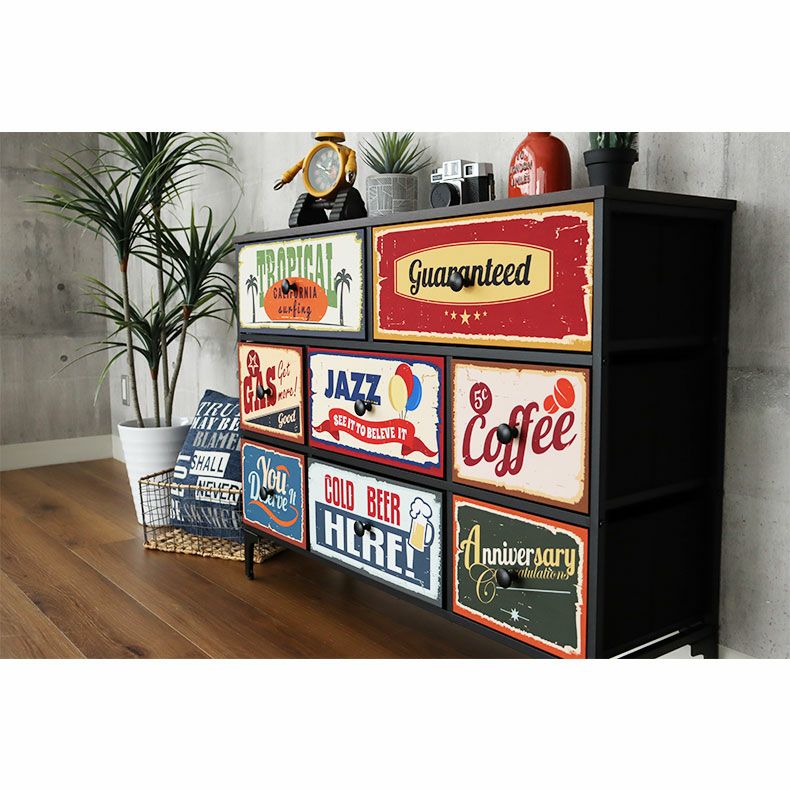 幅103cm 3段 アメリカンインダストリアル ファブリックチェスト プラスワン