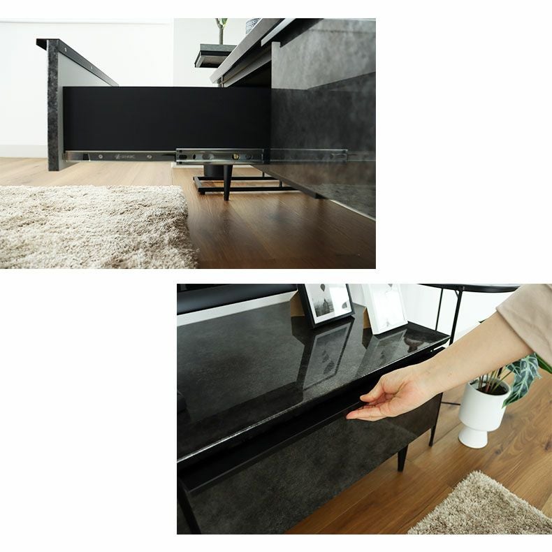 幅157cm ローボード テレビ台 テレビボード 国産 石目調 ハイグロス