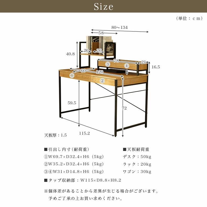 デスク｜幅120cm デスク2点セット（ラック） エリック