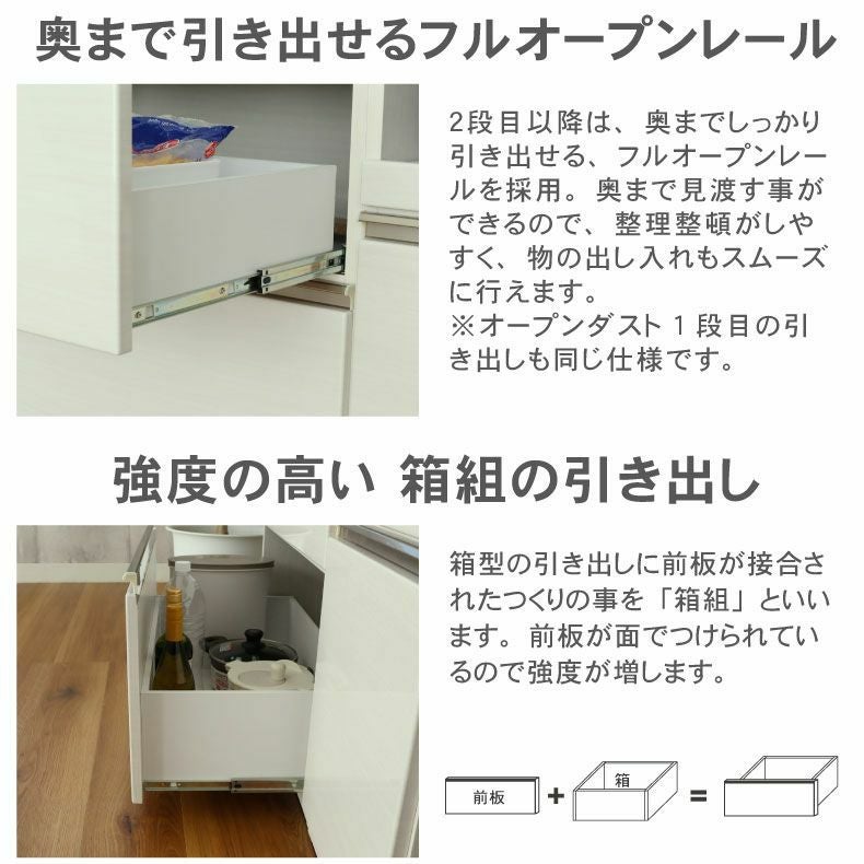食器棚 | 幅180cmカウンター 下台左脚パネル 80四段引出 60可動オープン ネオ