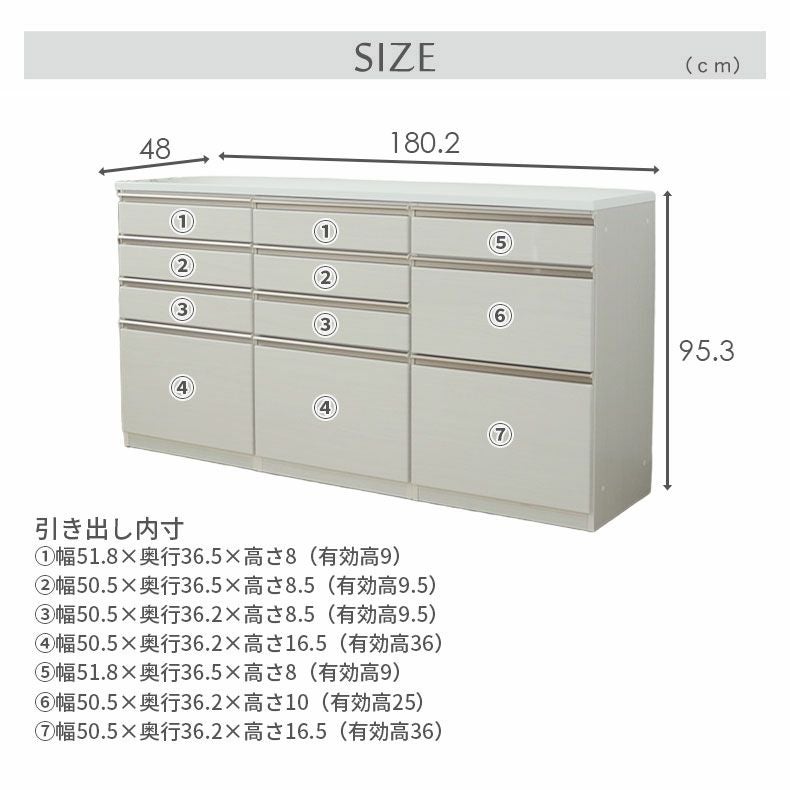 カウンター・キッチン収納 | 幅180cmカウンター 60四段引出x2 60三段引出 ネオ
