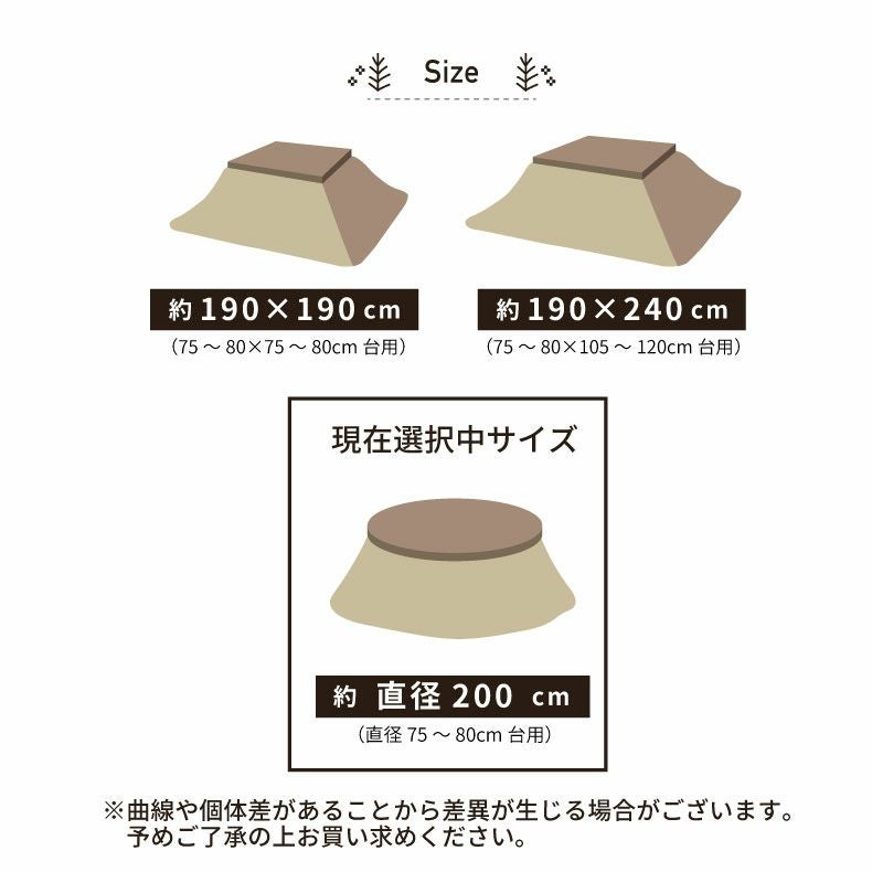こたつ布団 | 200cm円形薄掛けこたつ布団 フリル グレー色