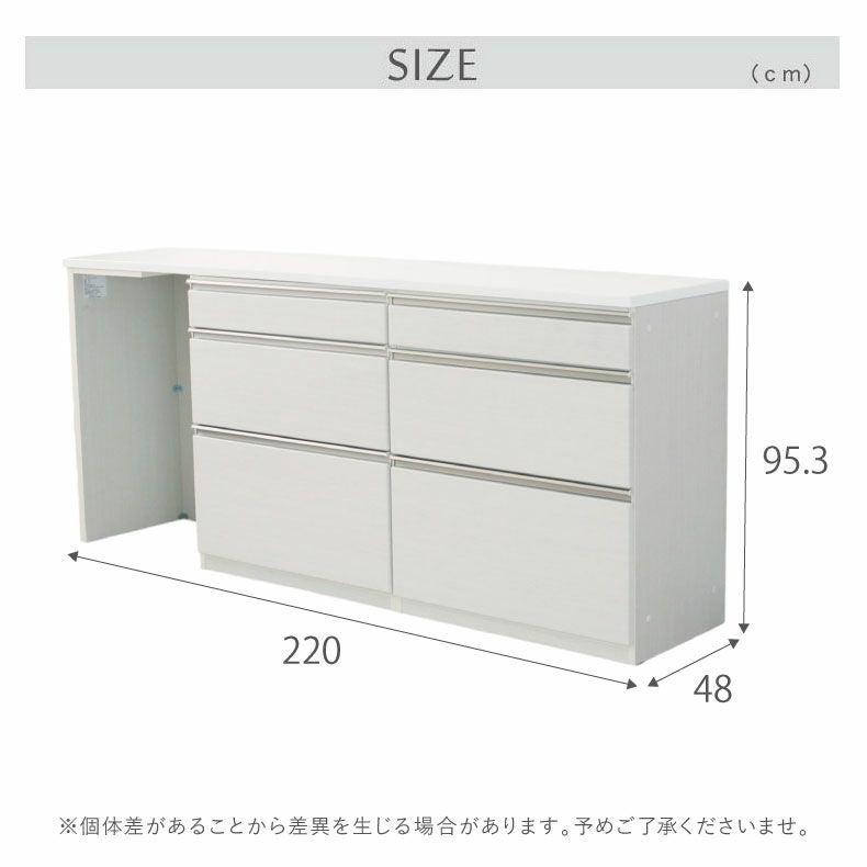 カウンター・キッチン収納 | 幅220cmカウンター 片パネル左 80三段引出x2 ネオ