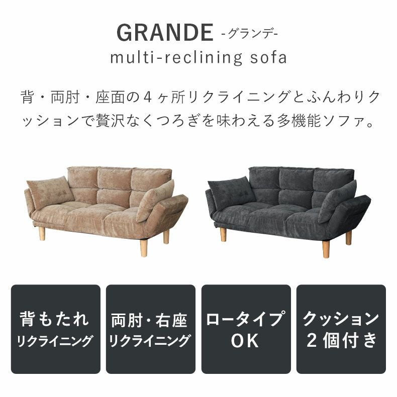 2人掛け ソファ｜グランデ 多機能 リクライニング ローソファ