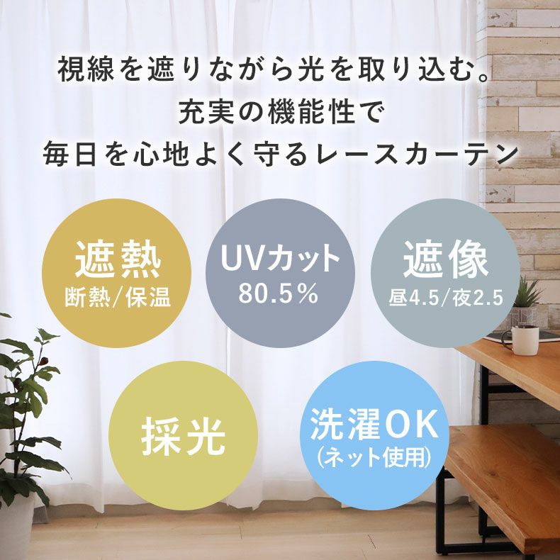 レースカーテン（薄地） | 2枚入り  遮像 レースカーテン Wリード