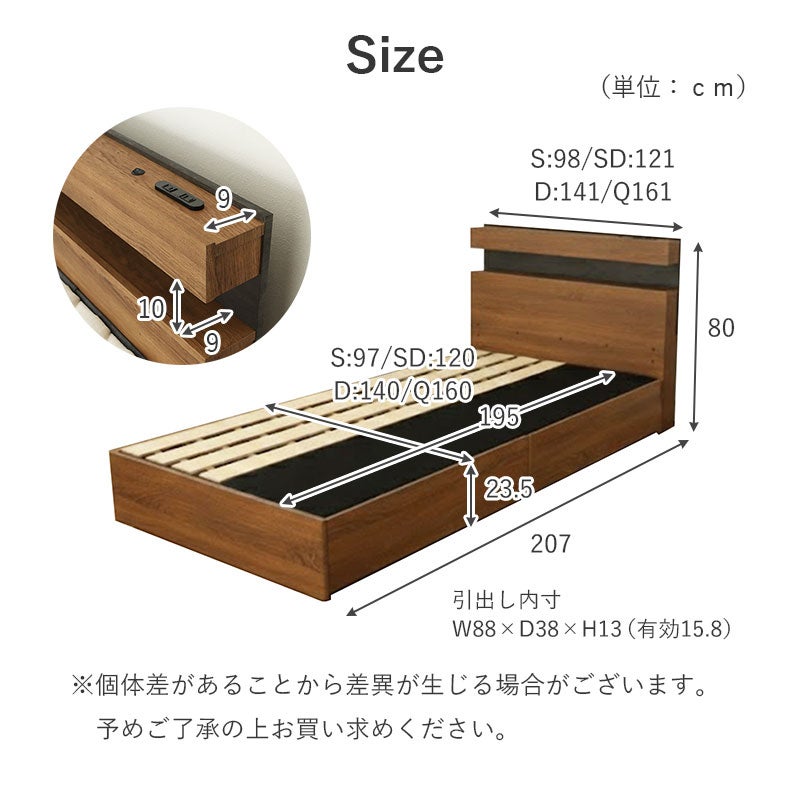 ベッドフレーム | ベッドフレーム すのこ床板&引出 アラル