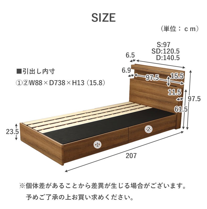 ベッドフレーム | ベッドフレーム すのこ床板&引出 フローレス