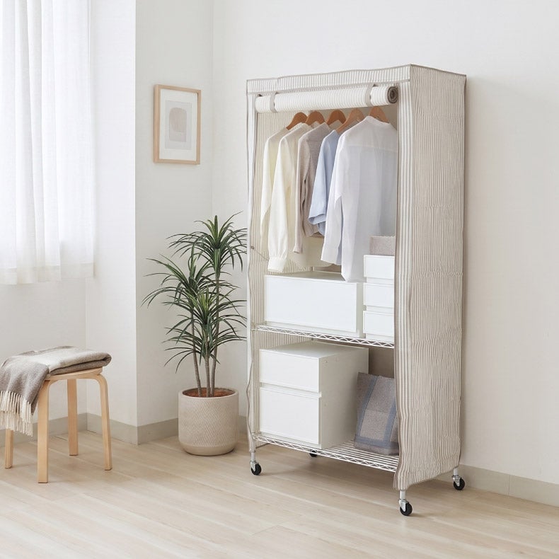 ハンガーラック｜幅75cm 2段スチールハンガーラック カバー付き メルト